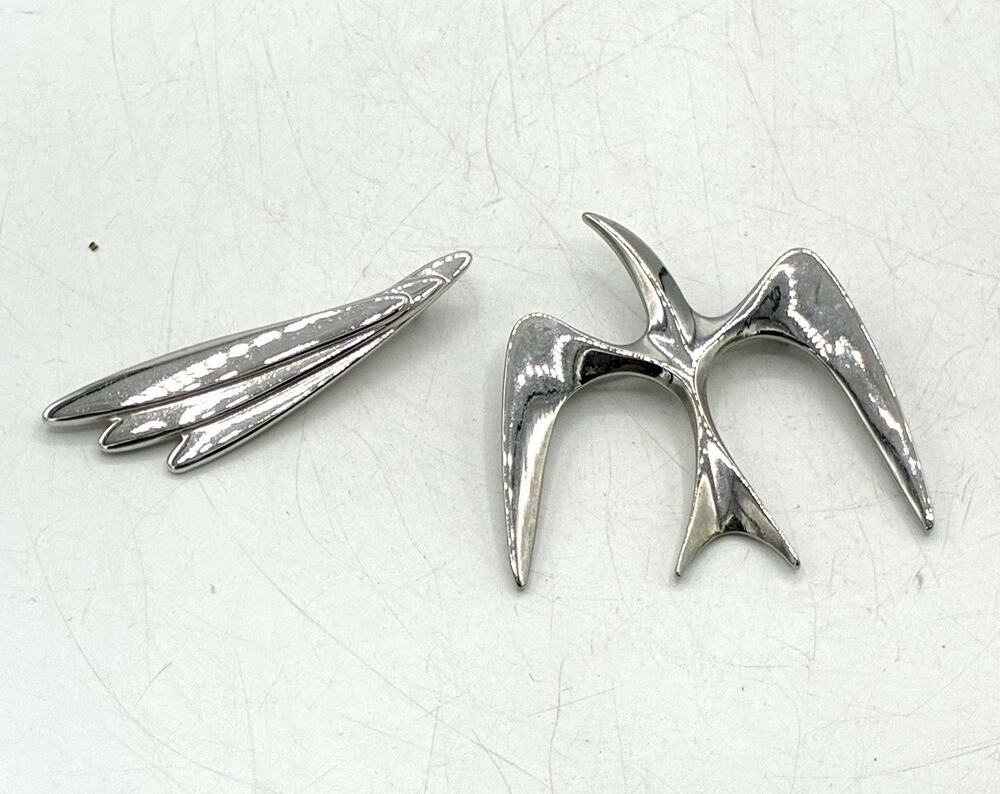 Vintage Sarah Coventry Silver Tone Brooch Lot of 2 Bird Abstract Modernist Pins